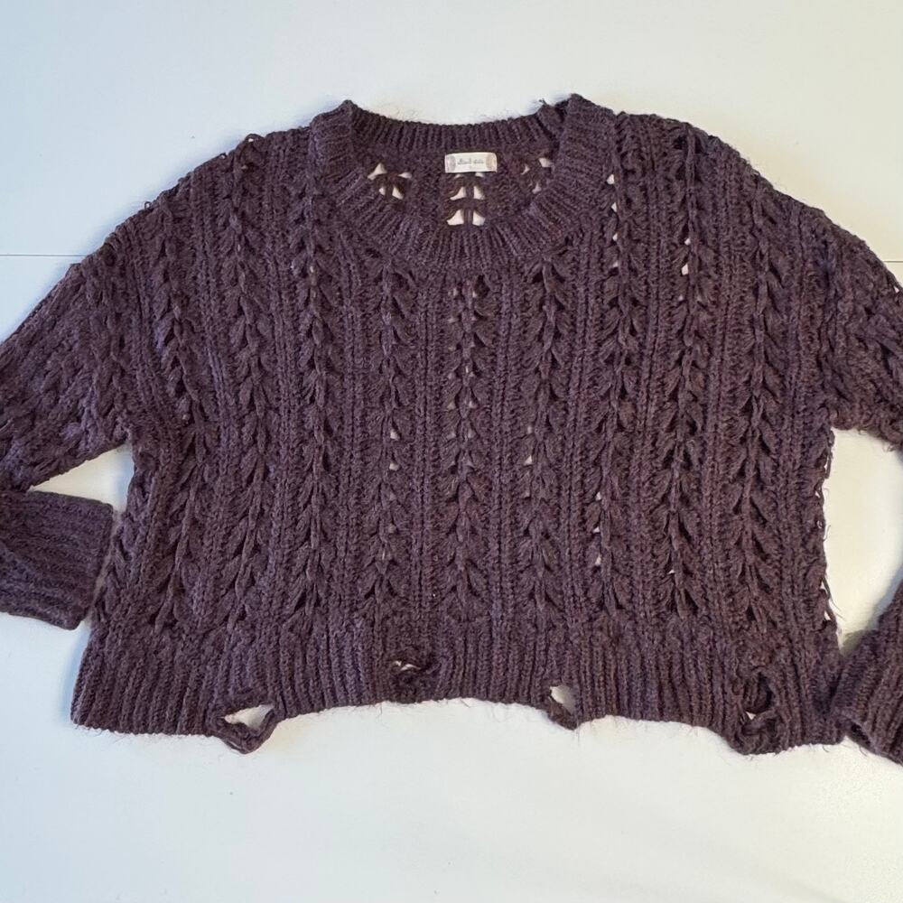 Altard State Distressed Sweater Size Large Burgundy Brown Purple Knit Pullover